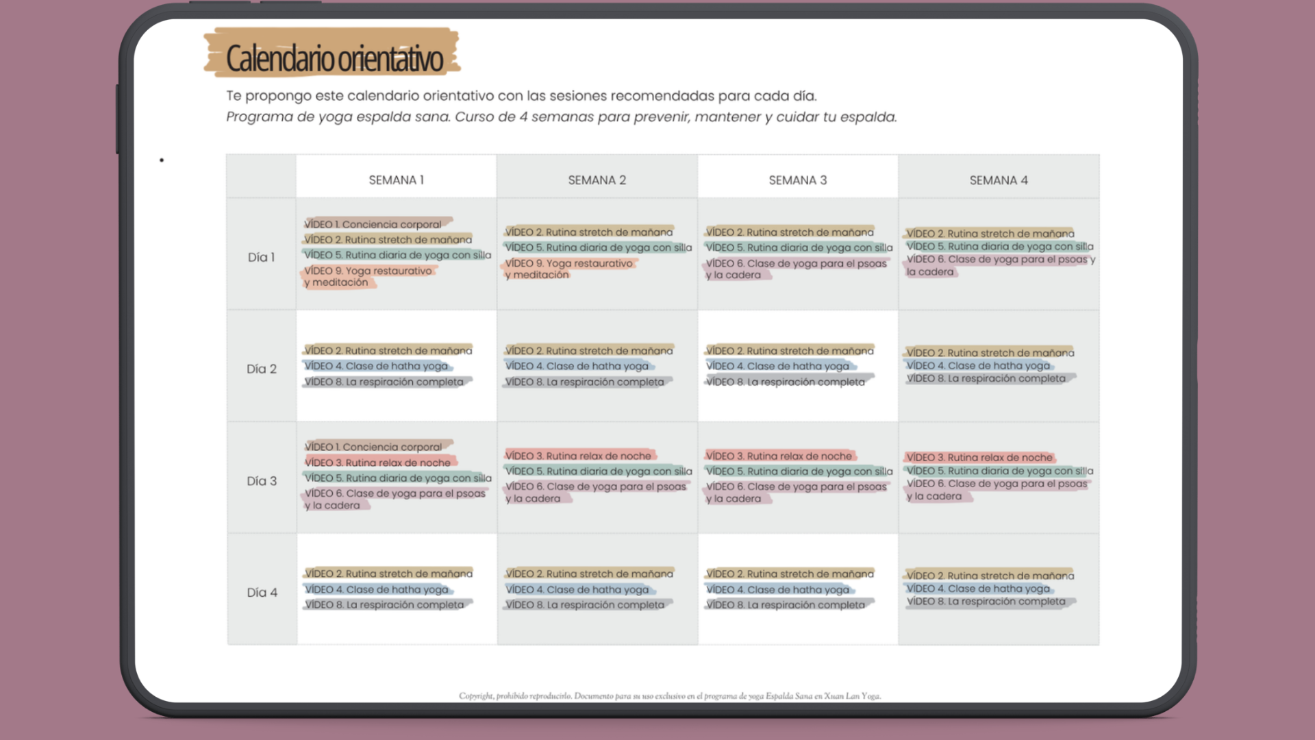 Calendario de práctica